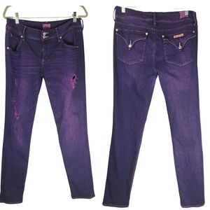 Hudson Purple Denim Jeans Collin Flap Skinny Size 30 (Fits 33x32) Distressed